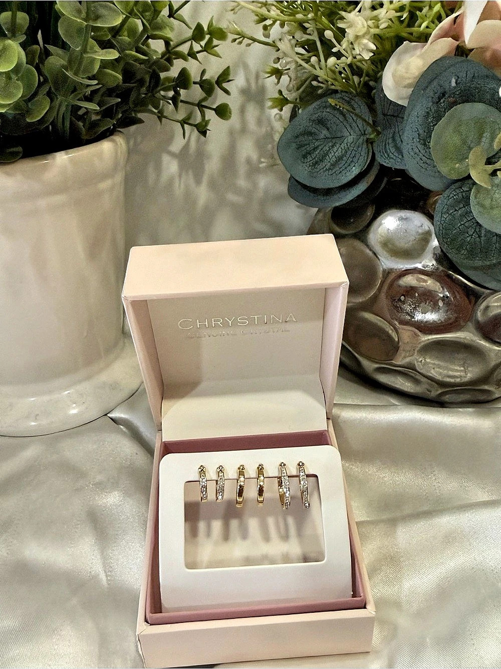 Chrystina Genuine Crystal Hoop Earring Set Gold & Silver